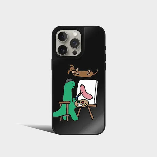 Cartoon Dinosaur Mirror Magnetic iPhone Case