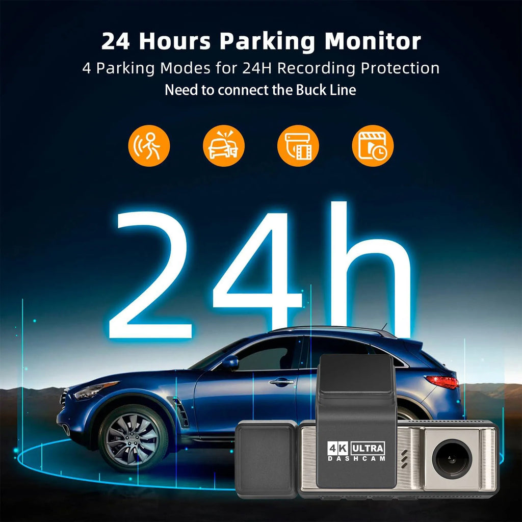 YODHA M8 - 4K+1080P+1080P Wifi G-Sensor Loop Recording ADAS 24 Hour Time Lapse Parking Mode (Hardwire Kit Required)