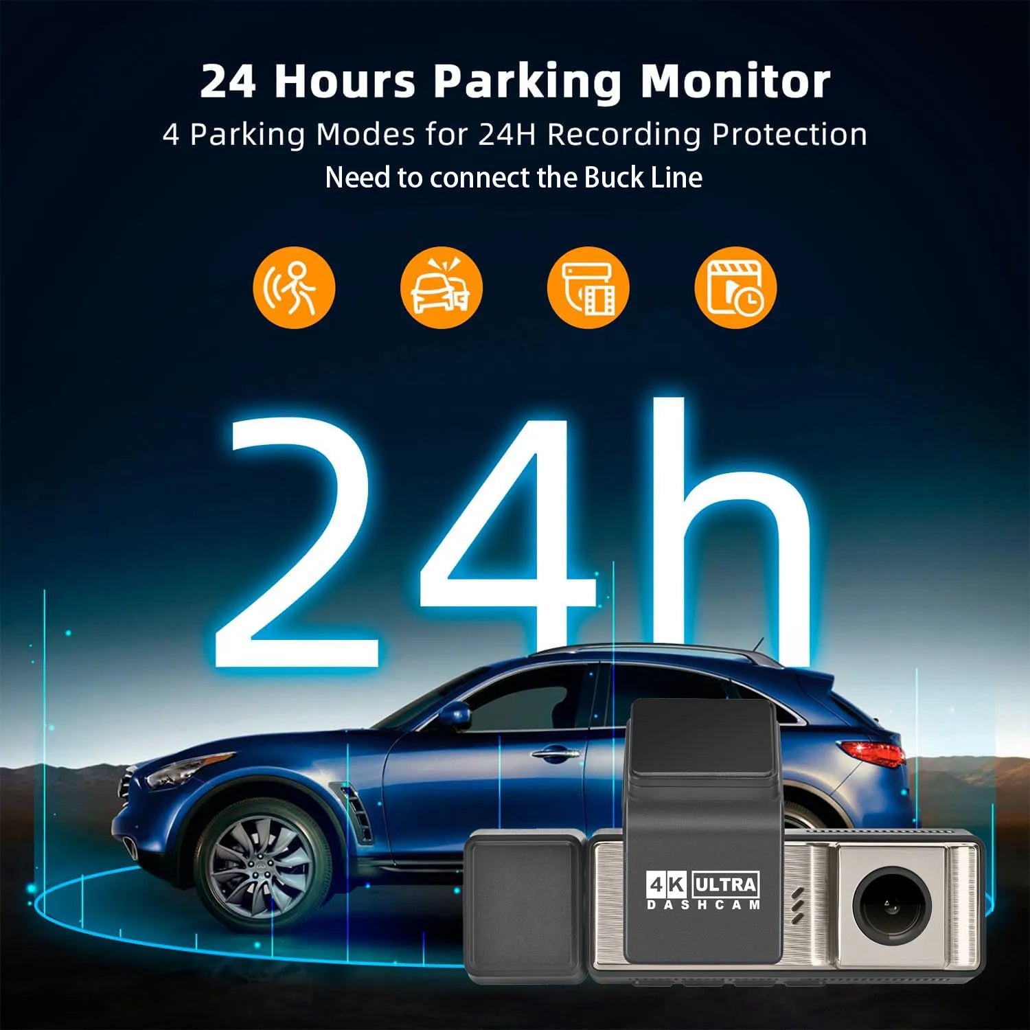 YODHA M8 - 4K+1080P+1080P Wifi G-Sensor Loop Recording ADAS 24 Hour Time Lapse Parking Mode (Hardwire Kit Required)