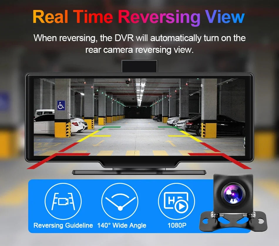 10.26 Inch Universal Portable 4K Dash Cam Wireless Carplay&Android Auto Car DVR GPS Navigation Rearview Camera AUX FM WIFI