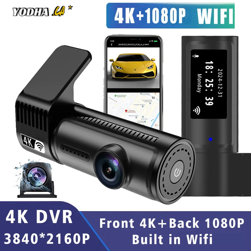 YODHA 2Y - 4K+1080P Dashcam Wifi G-Sensor Loop Recording Night Vision 24 Hour Parking Mode (Hardwire Kit Required)