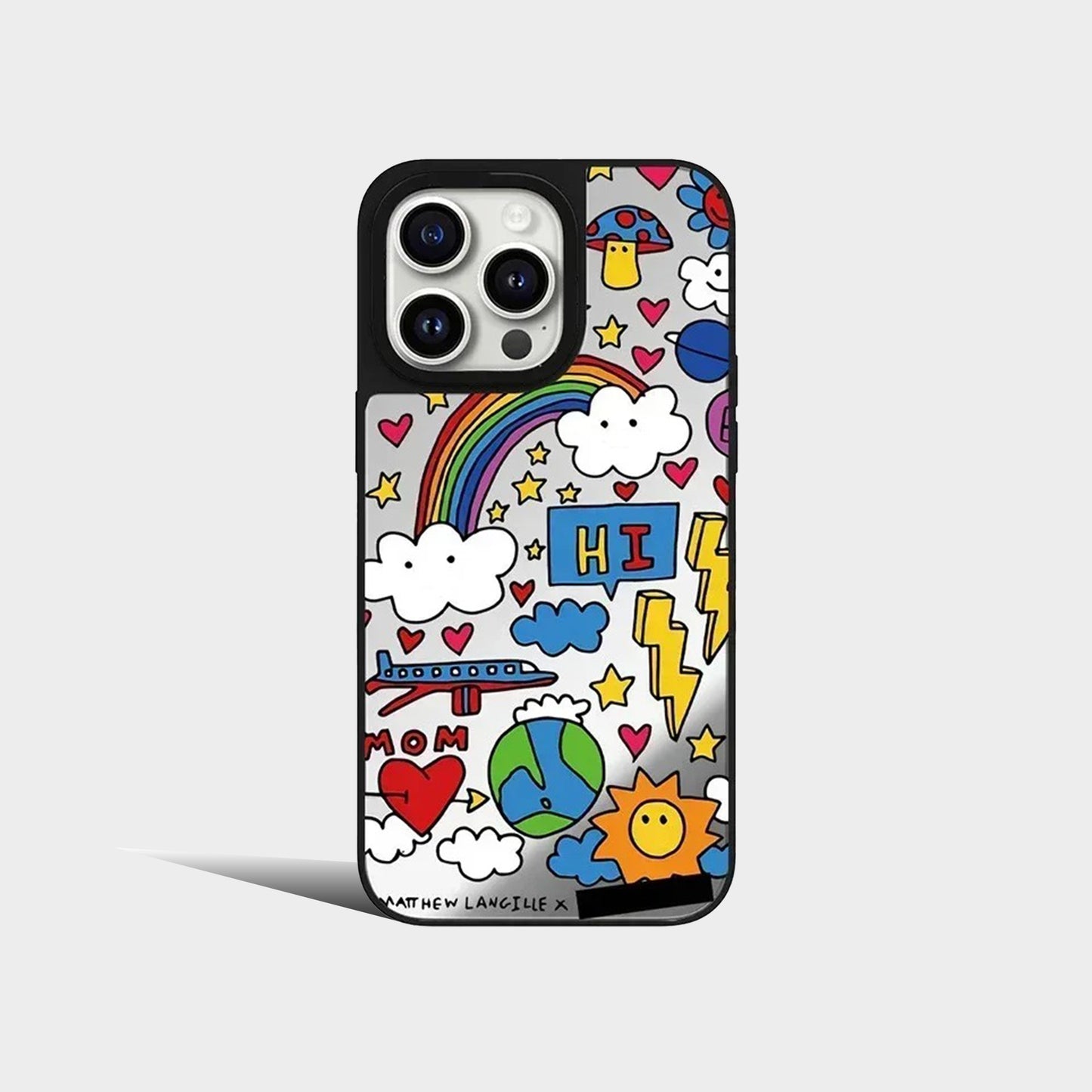 Mirror Surface MagSafe Cartoon Rainbow Pattern iPhone Case