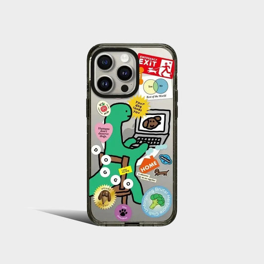 Cartoon Dinosaur 2.0 Acrylic Black Border MagSafe Pattern iPhone Case