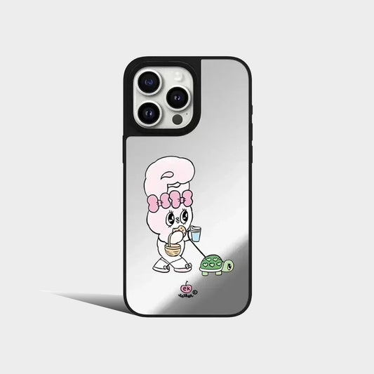 Cartoon Pink Rabbit Mirror Magnetic iPhone Case