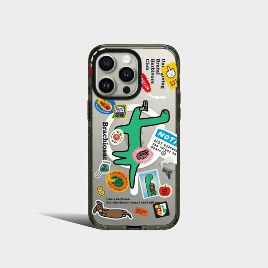 Cartoon Dinosaur 2.0 Acrylic Black Border MagSafe Pattern iPhone Case