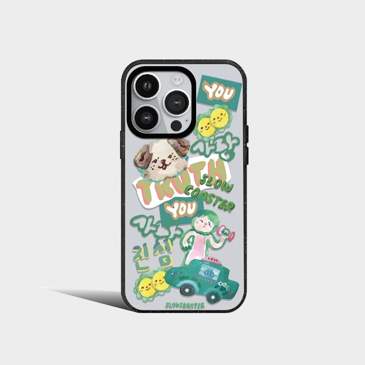 Korea Cartoon Graffiti Cat Dog Acrylic Phone Case