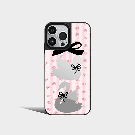 Cute Floral Heart Pearl Swan Rabbit Mirror Phone Case