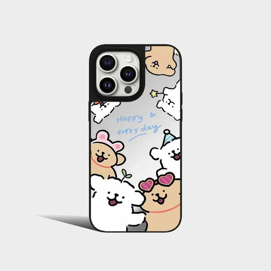 Cartoon Dog Friend Disc Mirror iPhone Case