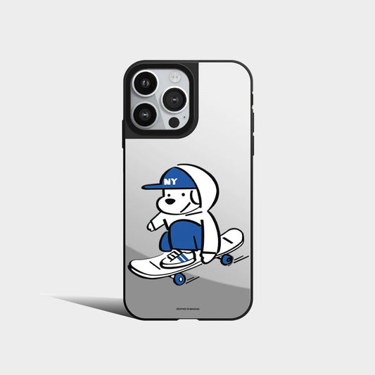 Cute Cool White Puppy Cartoon Skateboard Mirror Phone Case