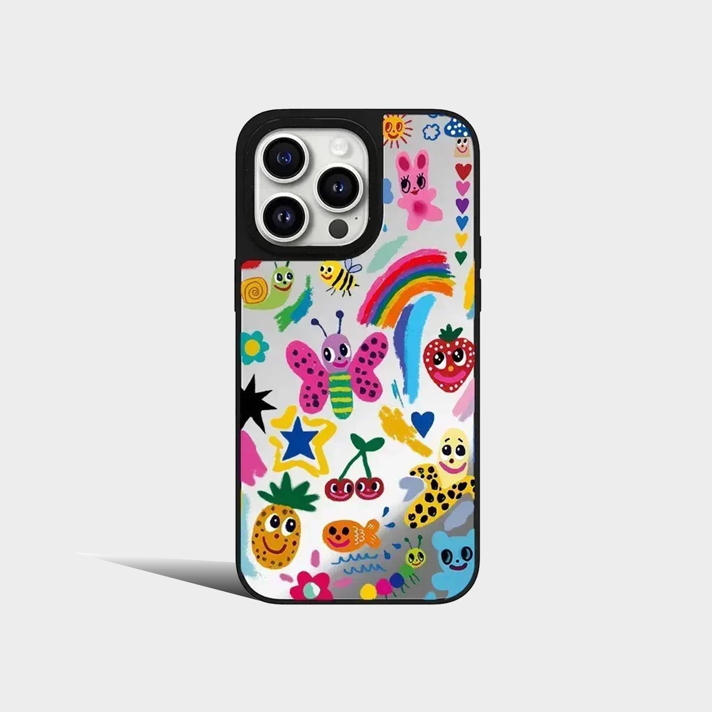 Mirror Surface MagSafe Cartoon Rainbow Pattern iPhone Case