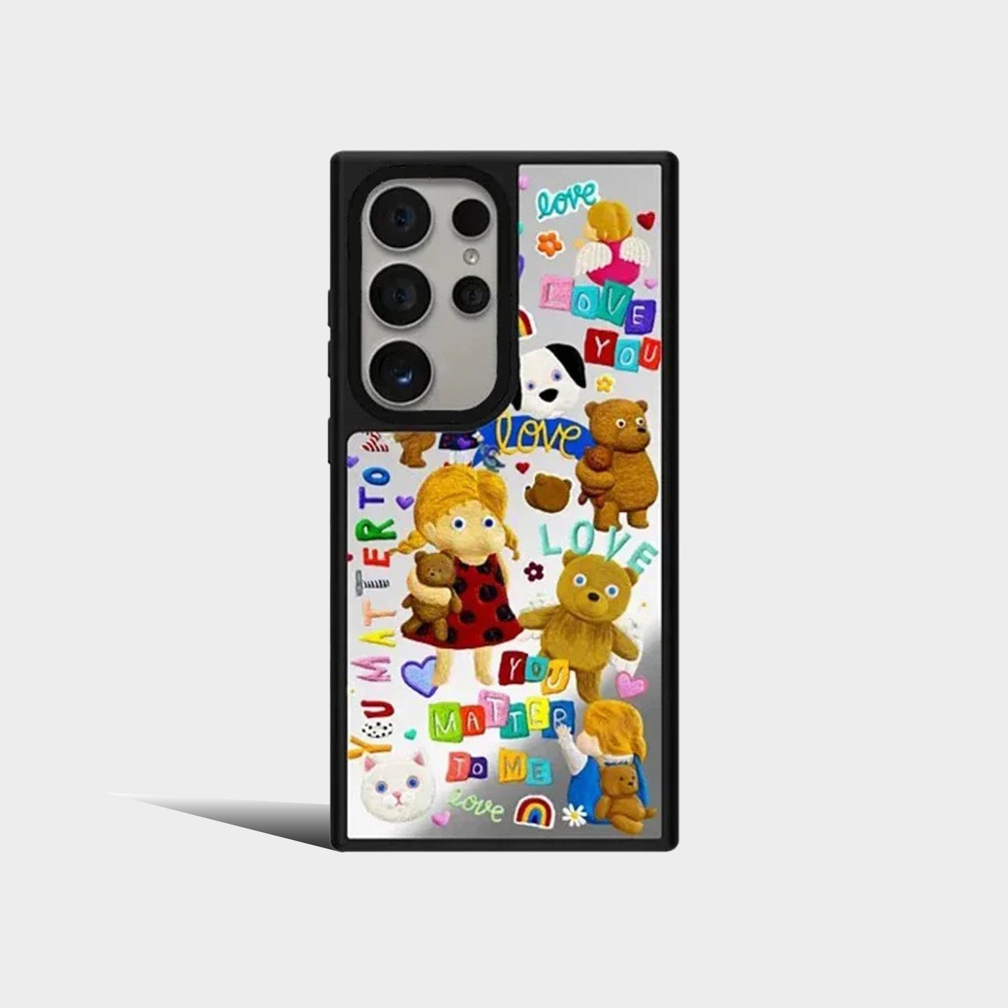 Cartoon Bear Mirror Surface Protective Case for Samsung Galaxy