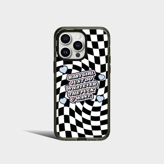 2.0 Acrylic Black Border Plaid Pattern iPhone Case