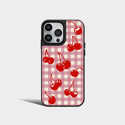 Cute Full Screen Of Cherries Lattice Mirror Phone Case