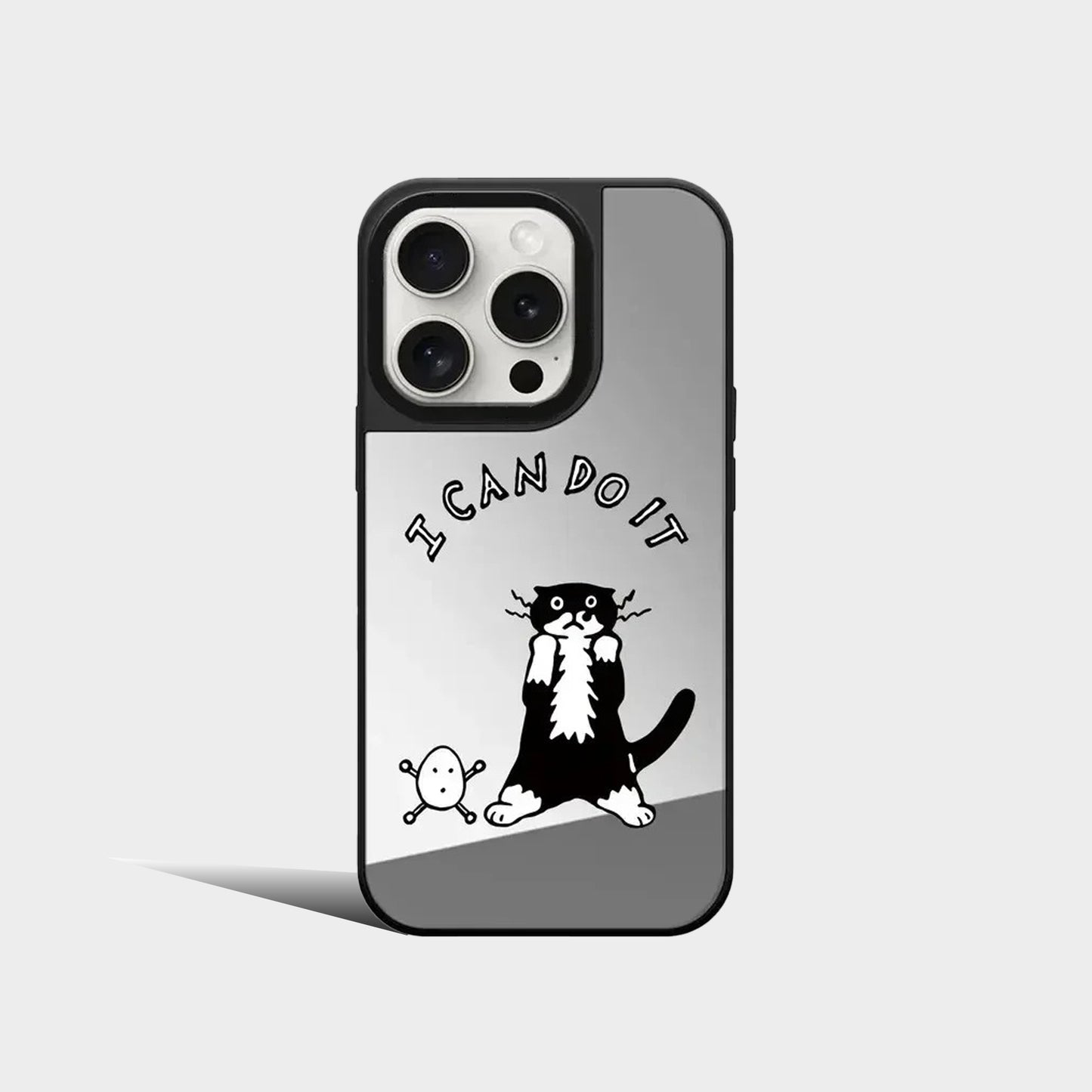 Cartoon Black Cat Strawberry Mirror Magnetic iPhone Case