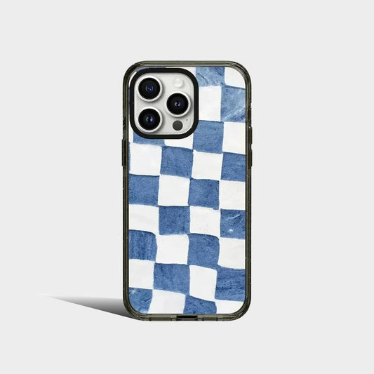 2.0 Acrylic Black Border Plaid Pattern iPhone Case