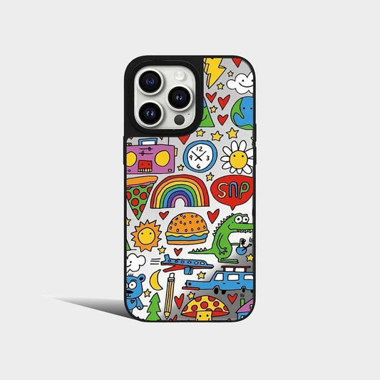 Mirror Surface MagSafe Cartoon Rainbow Pattern iPhone Case