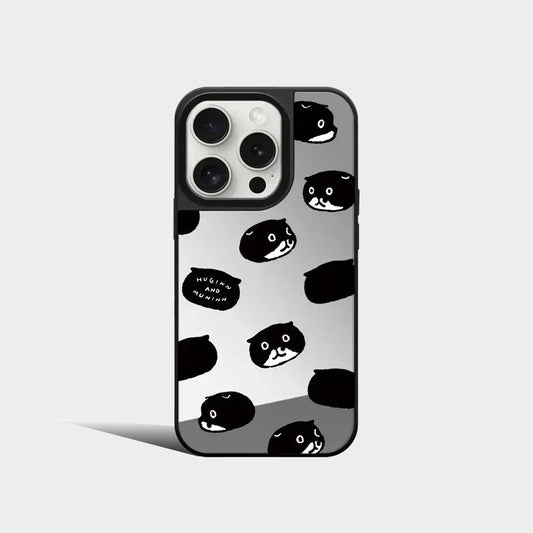 Cartoon Black Cat Strawberry Mirror Magnetic iPhone Case