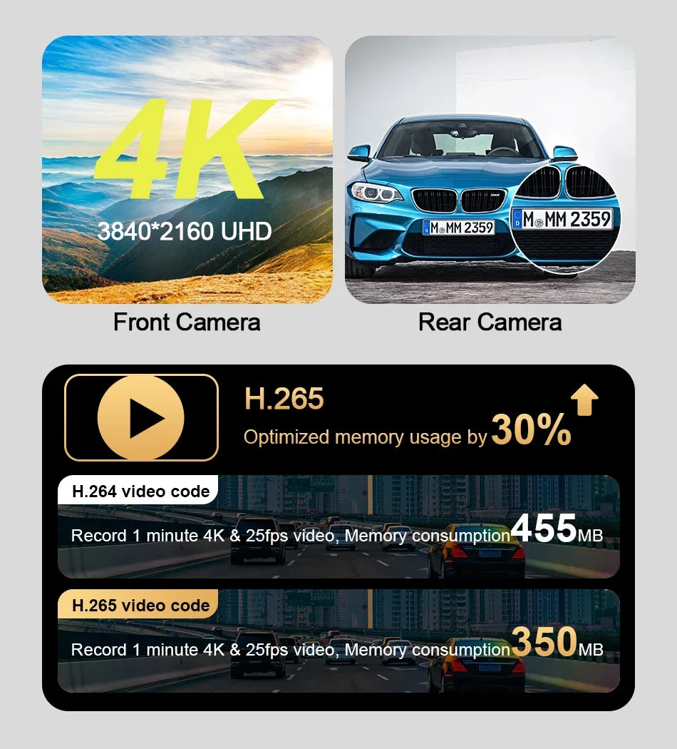 10.26 Inch Universal Portable 4K Dash Cam Wireless Carplay&Android Auto Car DVR GPS Navigation Rearview Camera AUX FM WIFI