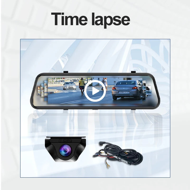 YODHA 10 Inch 4K Mirror Dash Cam Wireless Carplay & Android Auto WIFI GPS Navigation Dual Lens Video Recorder Car Dvr