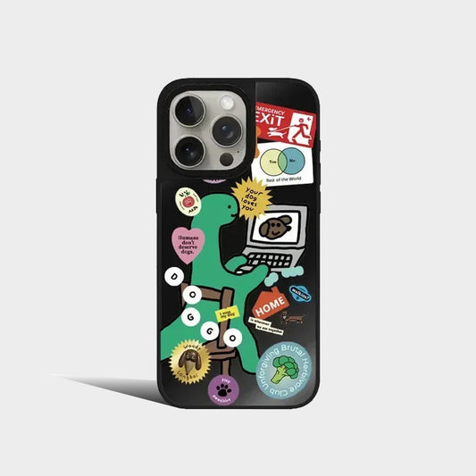 Cartoon Dinosaur Mirror Magnetic iPhone Case