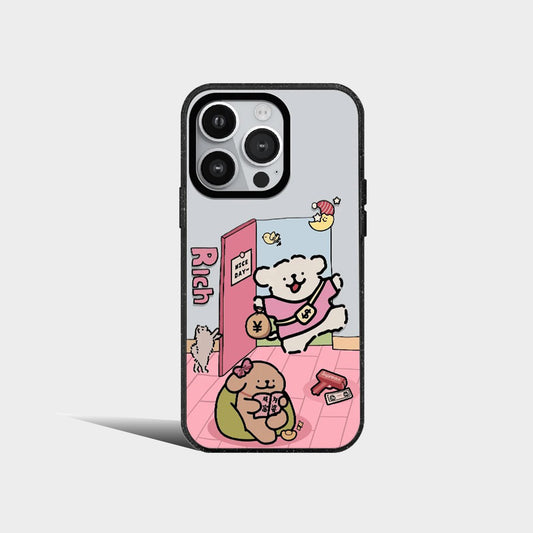 Korea Cute Dog Line White Brown Puppy Phone Case