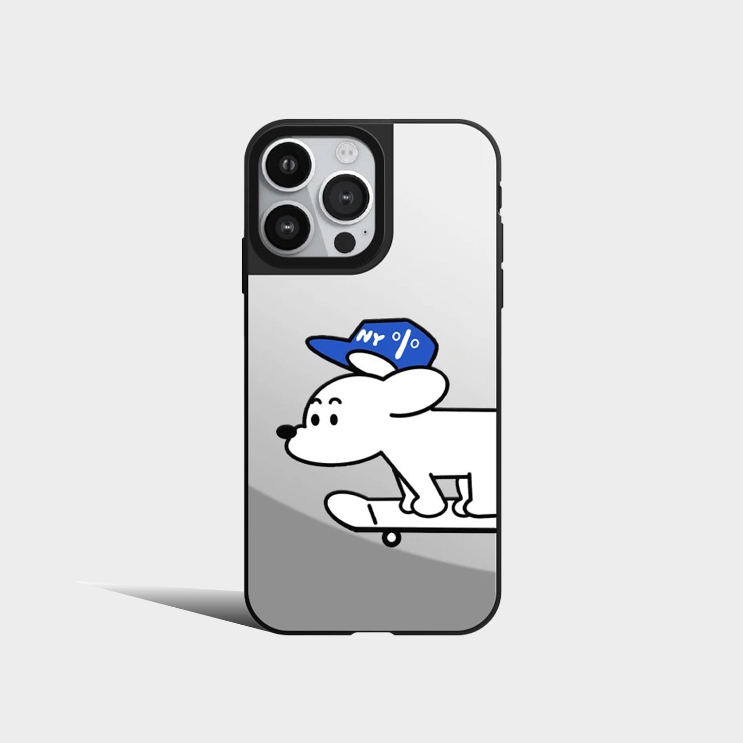 Cute Cool White Puppy Cartoon Skateboard Mirror Phone Case