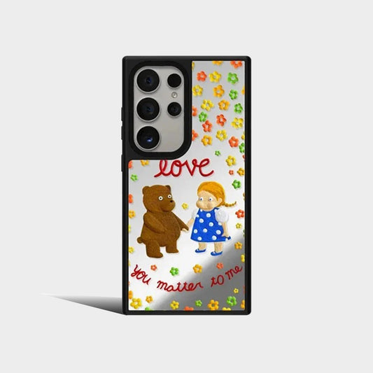 Cartoon Bear Mirror Surface Protective Case for Samsung Galaxy