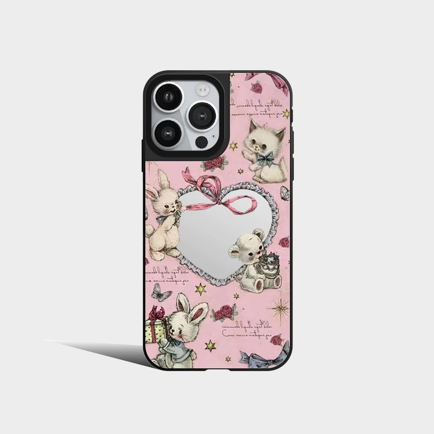 Cute Floral Heart Pearl Swan Rabbit Mirror Phone Case