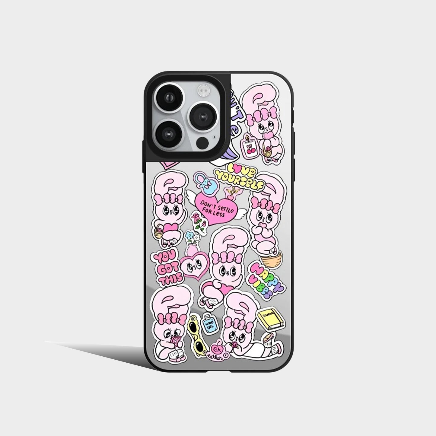 Cute Screenful Pink Rabbits Mirror Phone Case