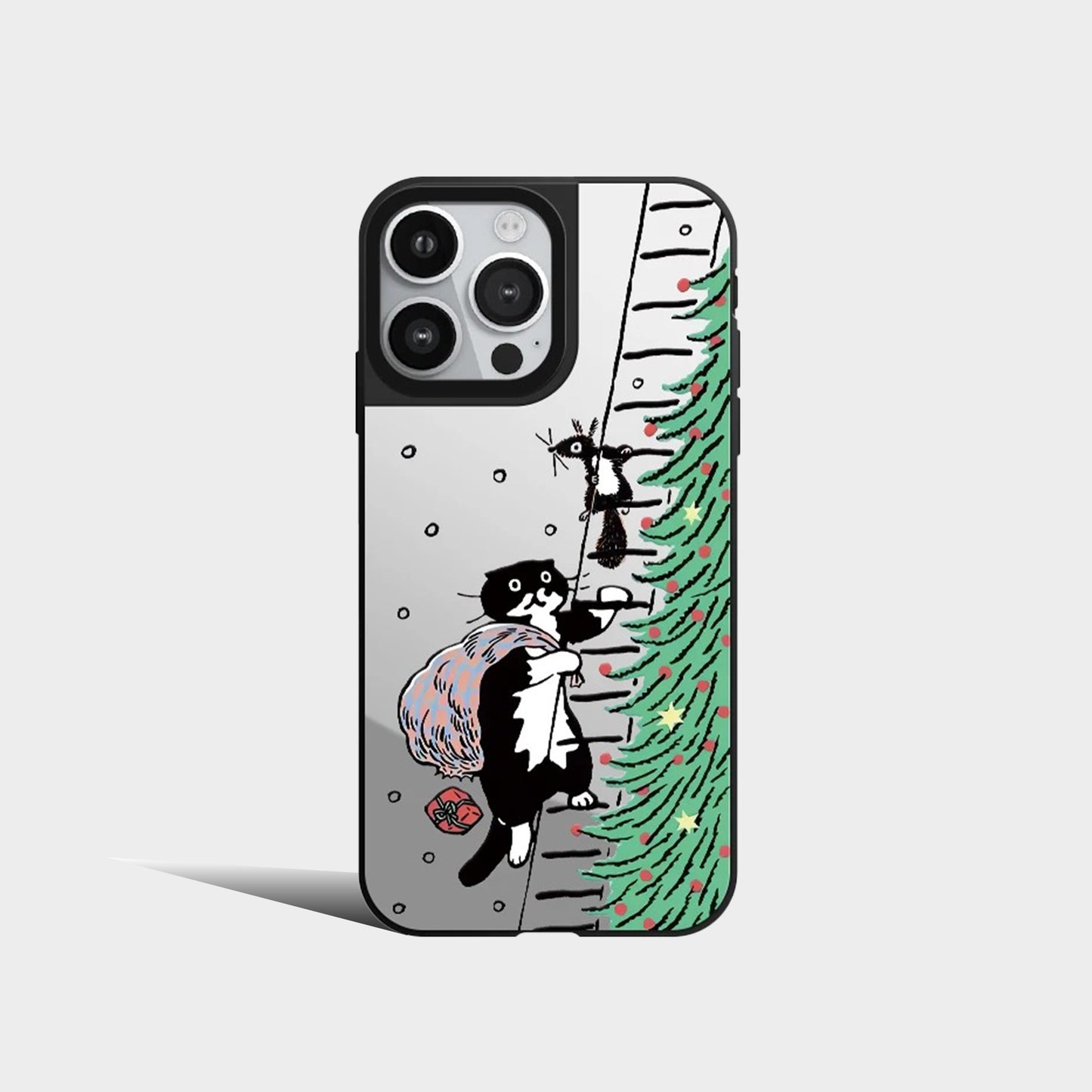 Christmas Black Cat Mirror Phone Case