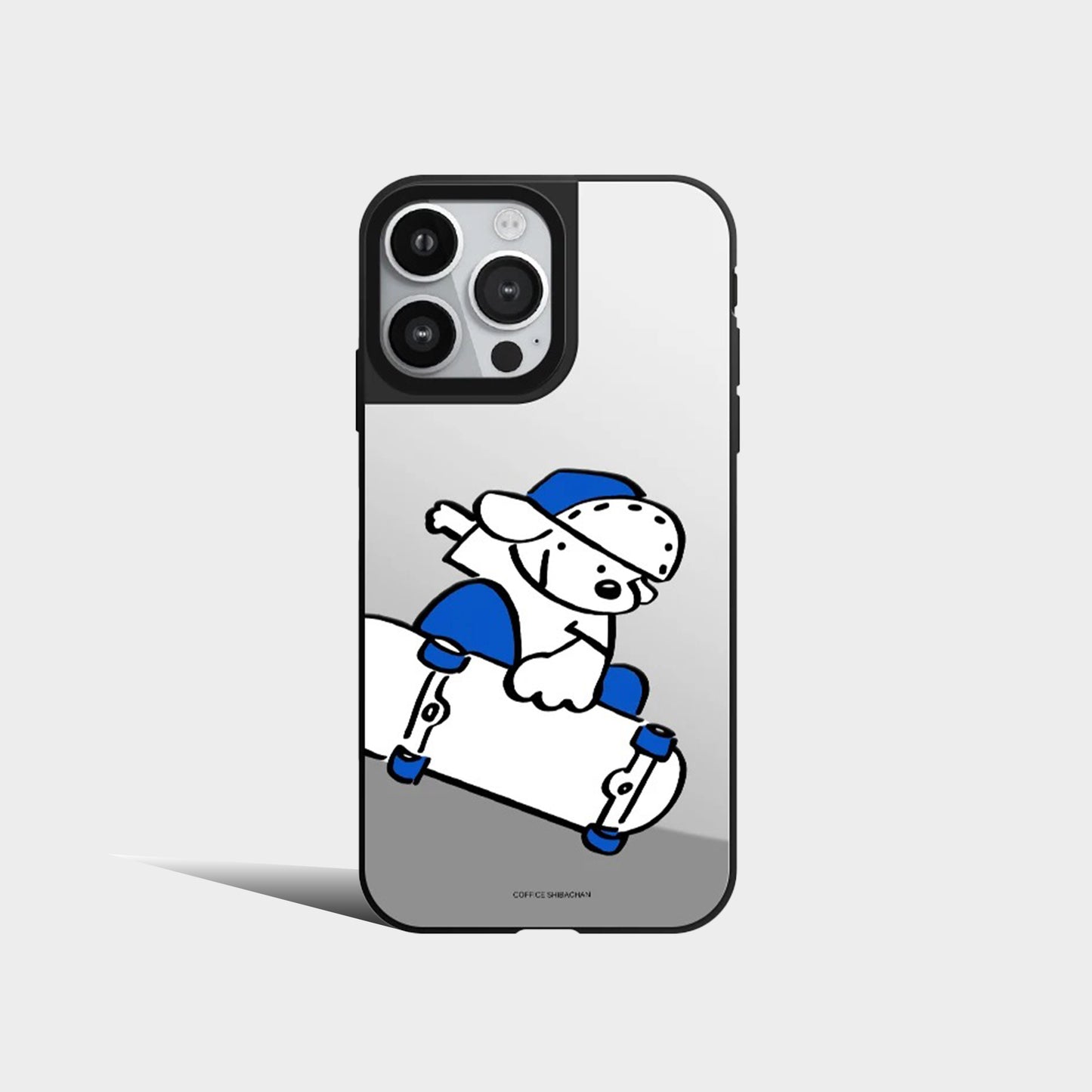 Cute Cool White Puppy Cartoon Skateboard Mirror Phone Case