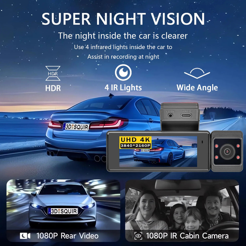 YODHA M8 - 4K+1080P+1080P Wifi G-Sensor Loop Recording ADAS 24 Hour Time Lapse Parking Mode (Hardwire Kit Required)