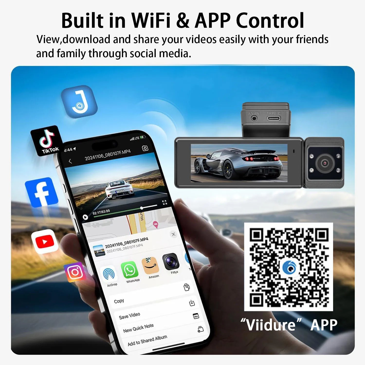 YODHA M8 - 4K+1080P+1080P Wifi G-Sensor Loop Recording ADAS 24 Hour Time Lapse Parking Mode (Hardwire Kit Required)