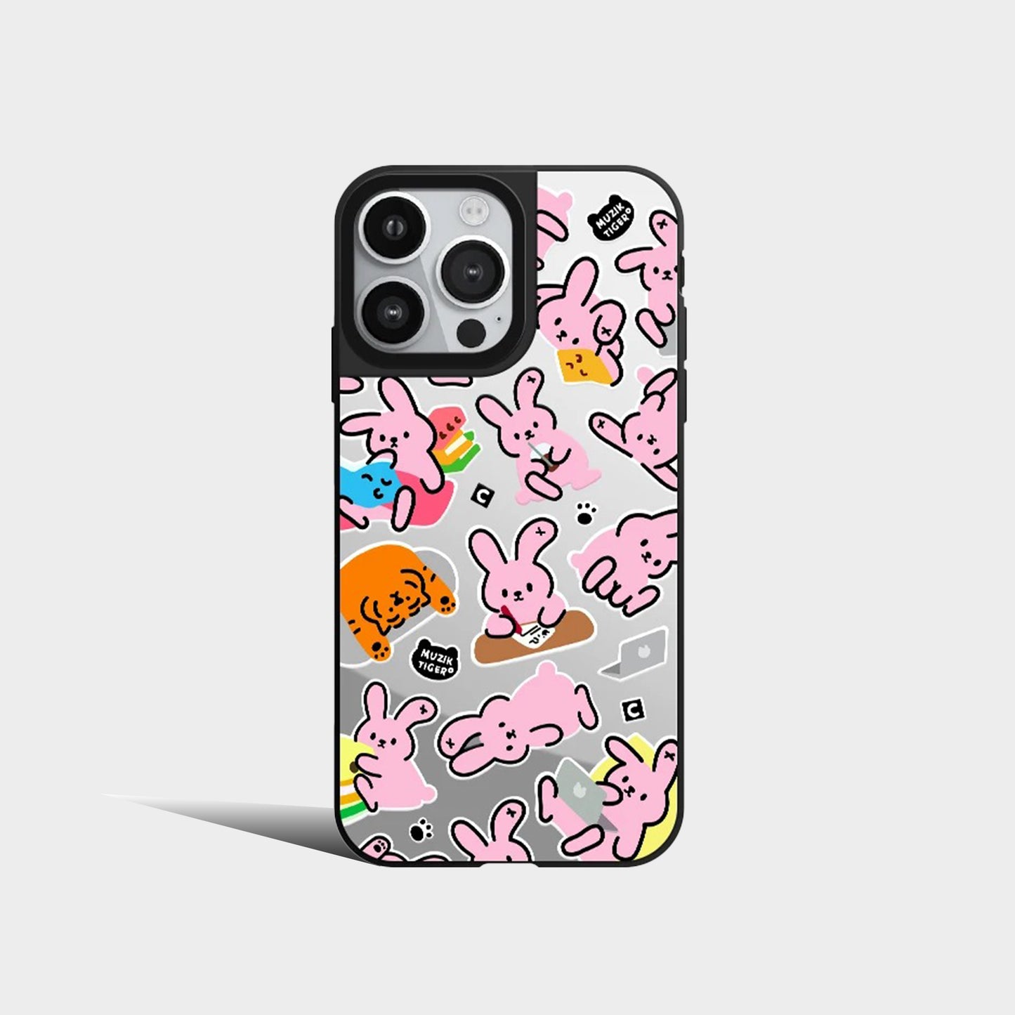 Cute Screenful Pink Rabbits Mirror Phone Case