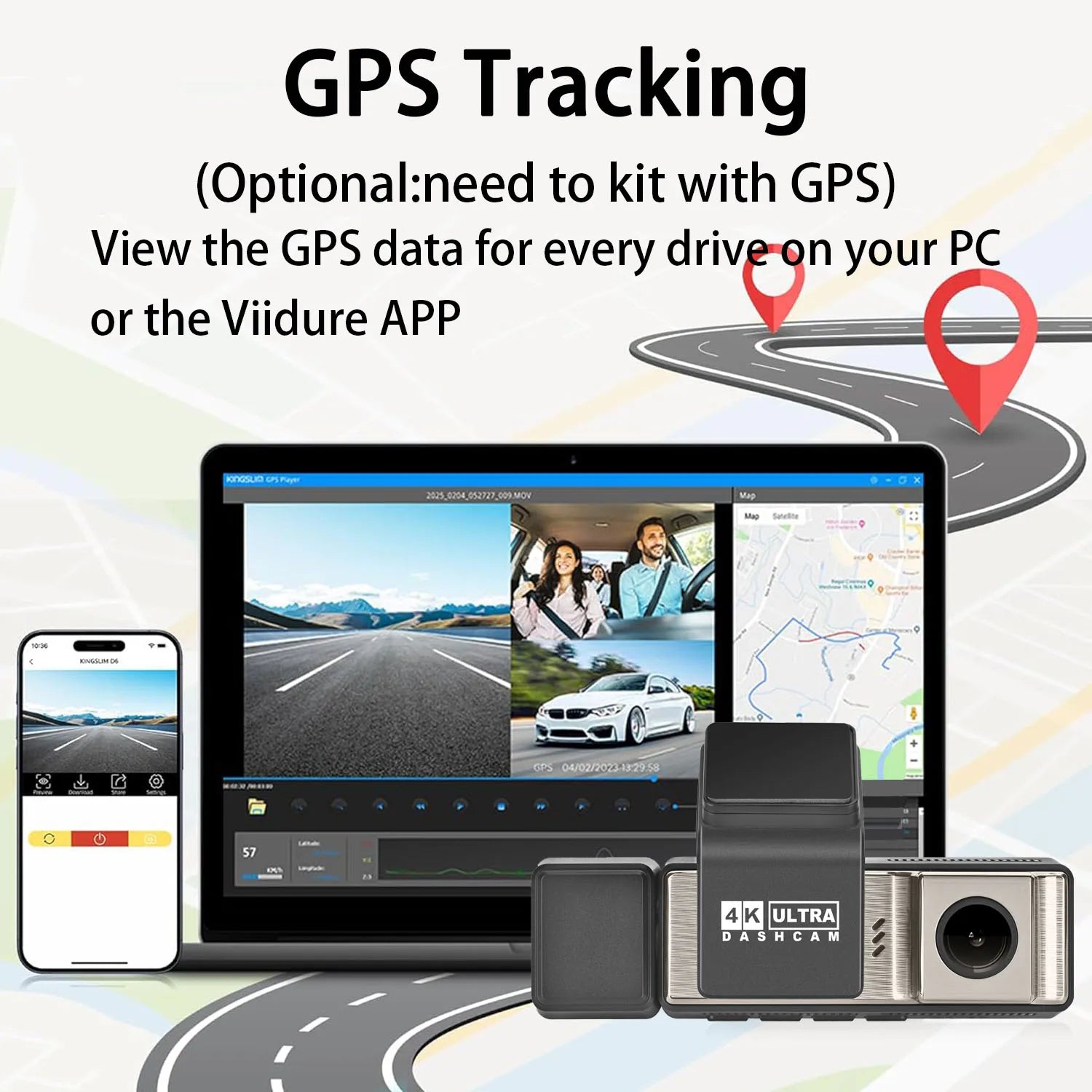 YODHA M8 - 4K+1080P+1080P Wifi G-Sensor Loop Recording ADAS 24 Hour Time Lapse Parking Mode (Hardwire Kit Required)