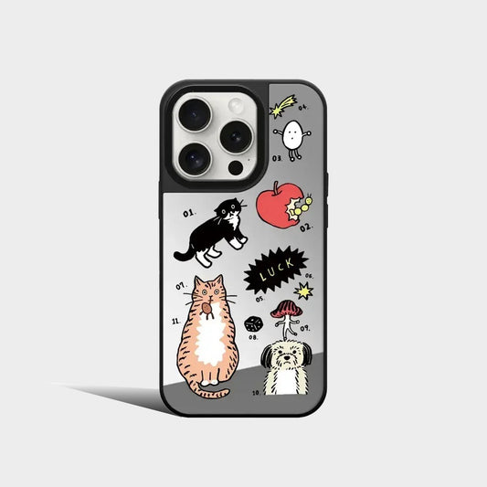 Cartoon Black Cat Strawberry Mirror Magnetic iPhone Case