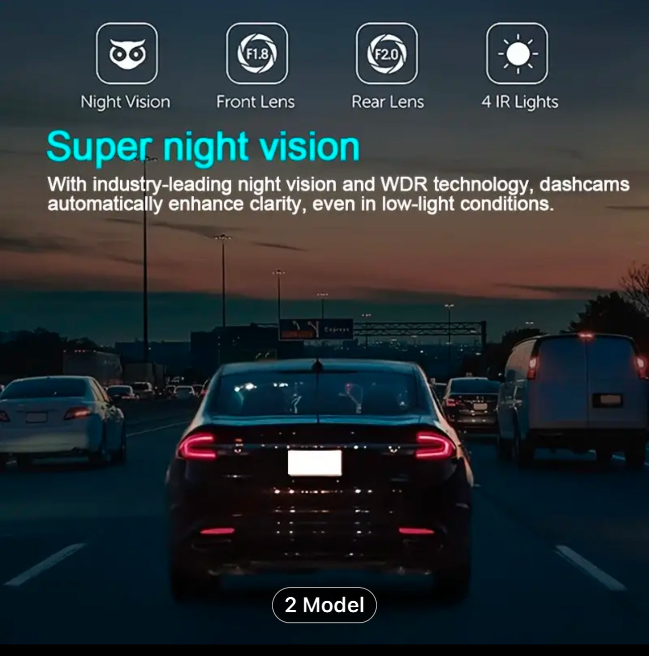 YODHA 3Y - Dash Cam WIFI IR Night Vision Loop Recording & 2" IPS Screen 1080P 3 Camera