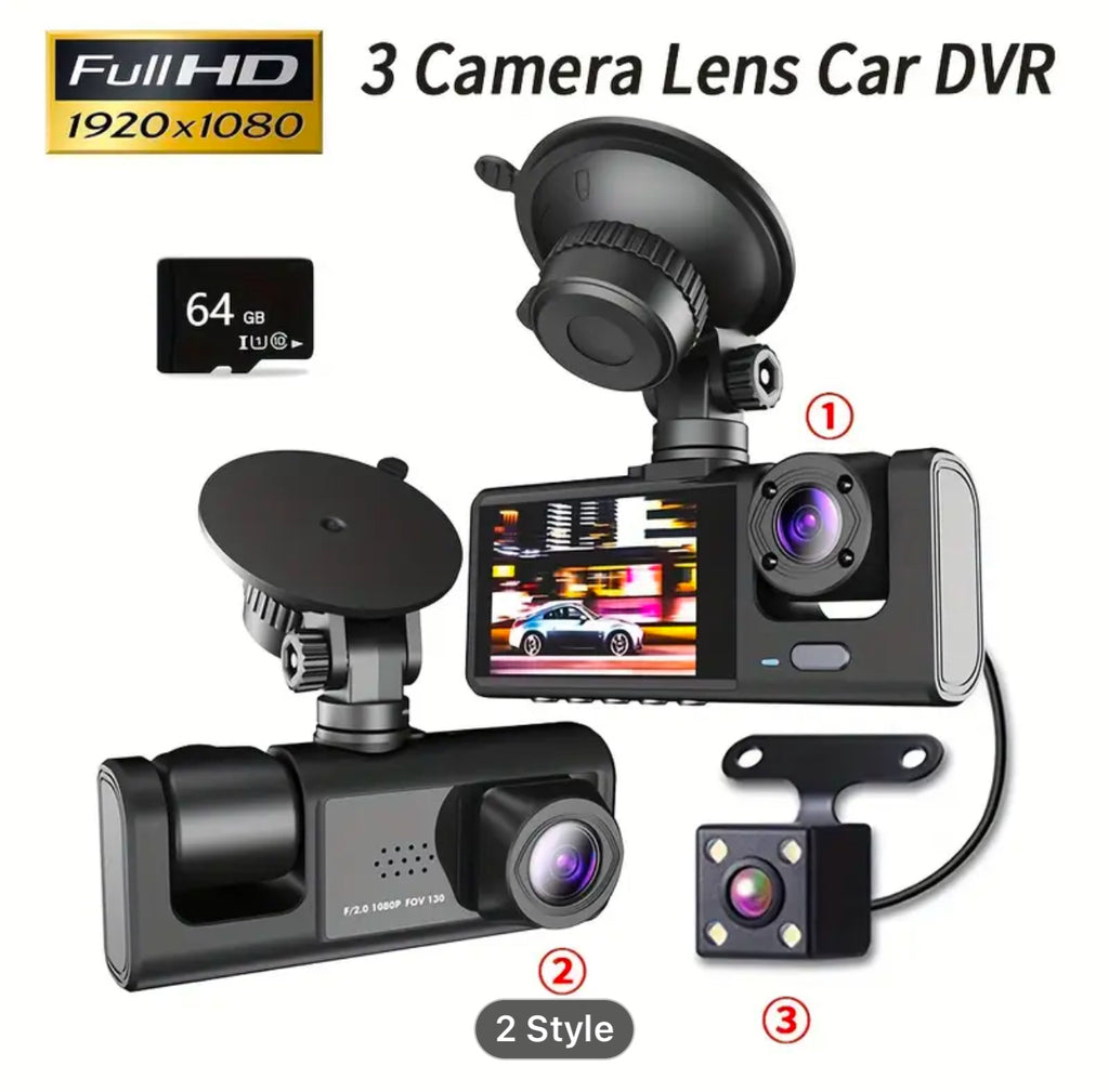 YODHA 3Y - Dash Cam WIFI IR Night Vision Loop Recording & 2" IPS Screen 1080P 3 Camera