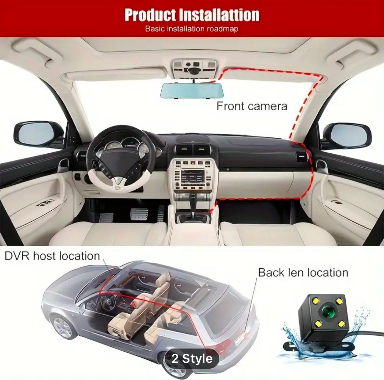 YODHA 3Y - Dash Cam WIFI IR Night Vision Loop Recording & 2" IPS Screen 1080P 3 Camera