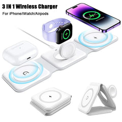 Magnetic Wireless Charger 3 in 1 for iPhone 15 14 13 12 11 Pro Max Apple Watch AirPods Fast Charging Dock Station Magsafe Type C