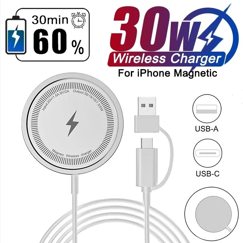 30W Magnetic Chargers Fast Wireless Charger Pad Stand for iPhone 15 14 13 12 11 Pro Max Airpods PD Macsafe Phone Charging Dock