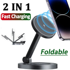 Foldable 2 In 1 Magnetic Wireless Charging Stand For Magsafe iPhone 15 14 13 12 Apple Watch 8 7 6 Airpods Fast Wireless Charger