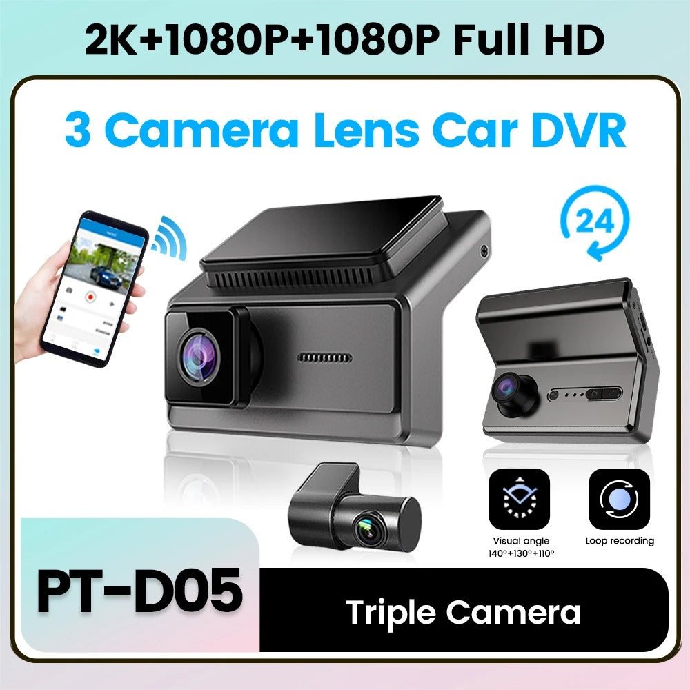 3 Channel Car 2K + 1K+ 1K FRONT+ INSIDE +REAR Vehicle Dash Cam Wifi + G Sensor + Loop Recording (Copy) (Copy)