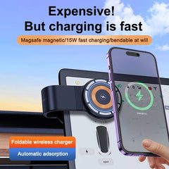 For iPhone Magsafe Car Mount Charger 15W Wireless Car Charger Bendable Cell Phone Holder Magnetic Stand in Car Magnets