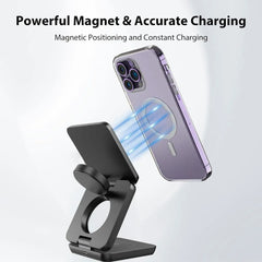 3 in 1 Foldable 30W Magnetic Wireless Charger Stand Macsafe for iPhone 15 14 13 Apple Watch 8 7 6 Airpods Fast Charging Station