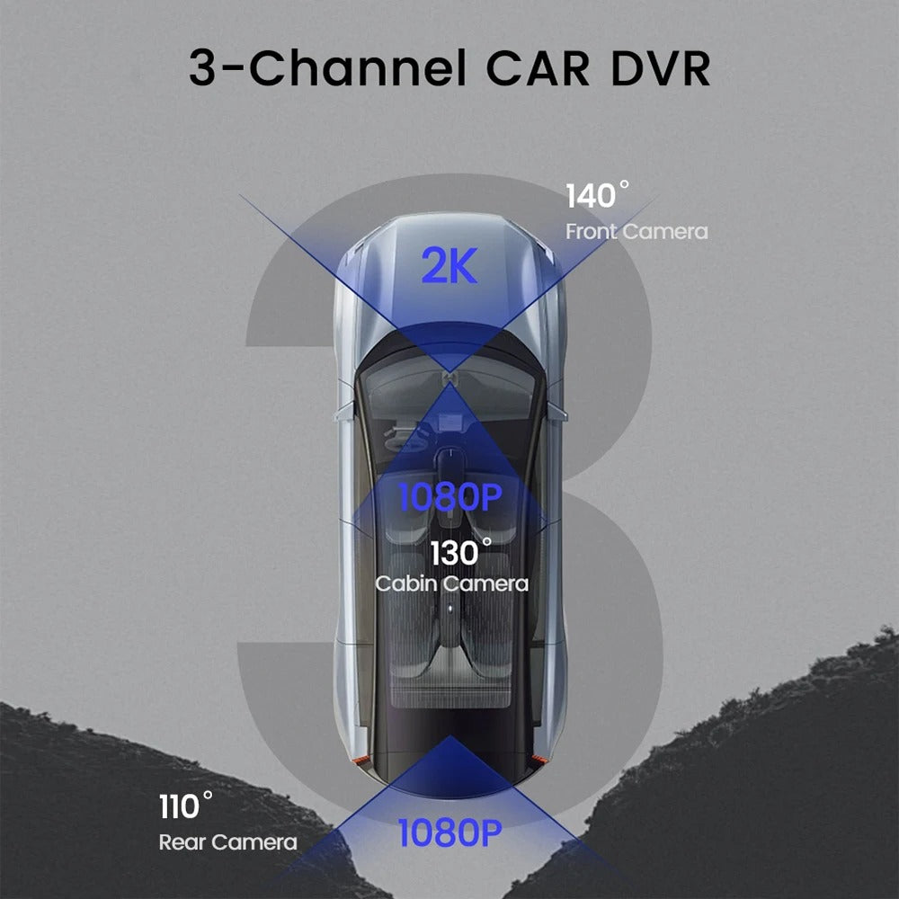 3 Channel Car 2K + 1K+ 1K FRONT+ INSIDE +REAR Vehicle Dash Cam Wifi + G Sensor + Loop Recording (Copy) (Copy)