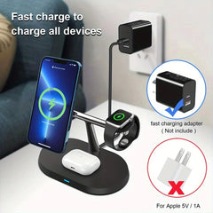 100W Magnetic Wireless Charger Stand For iPhone 15 14 13 Pro Max Apple Watch 8 7 6 Airpods 3 In 1 Magsafe Fast Charging Station