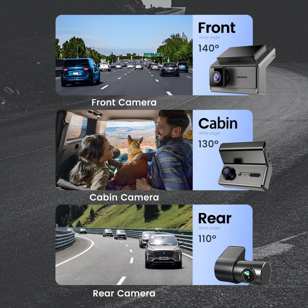 3 Channel Car 2K + 1K+ 1K FRONT+ INSIDE +REAR Vehicle Dash Cam Wifi + G Sensor + Loop Recording (Copy) (Copy)