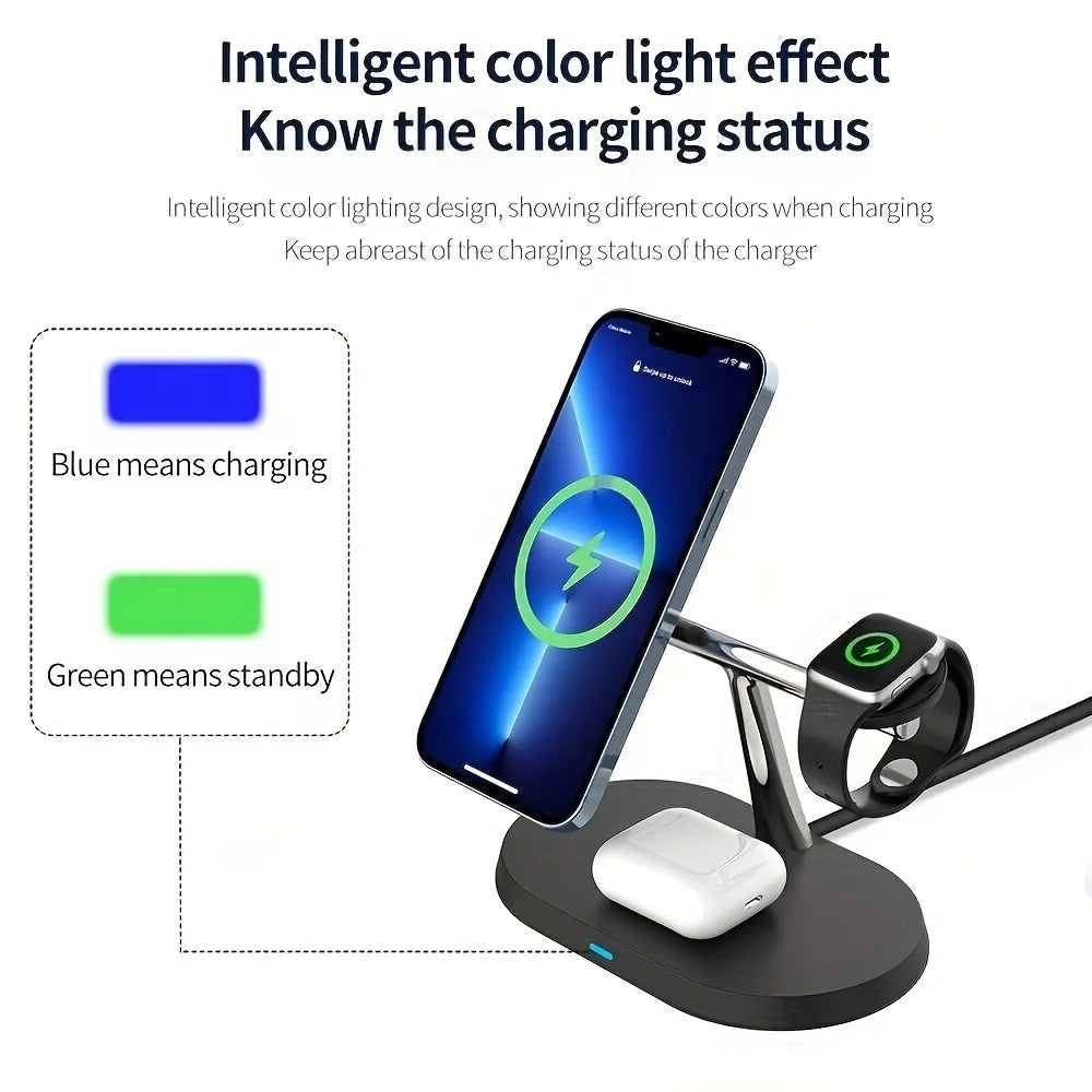 100W Magnetic Wireless Charger Stand For iPhone 15 14 13 Pro Max Apple Watch 8 7 6 Airpods 3 In 1 Magsafe Fast Charging Station