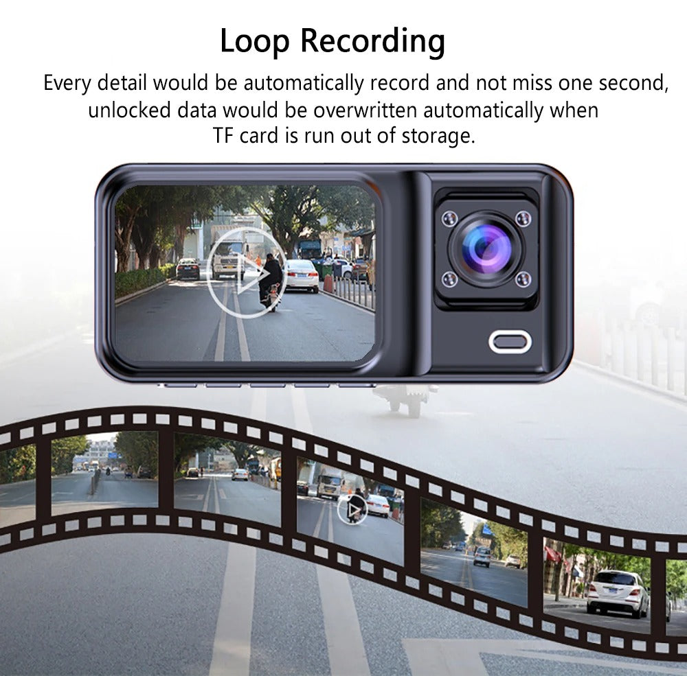 3 Channel Dash Cam 32/64 GB Micro SD Card for Cars Camera 1080P Video Recorder Rear View Camera for Vehicle Car/Van/Uber/Taxi/Lyft